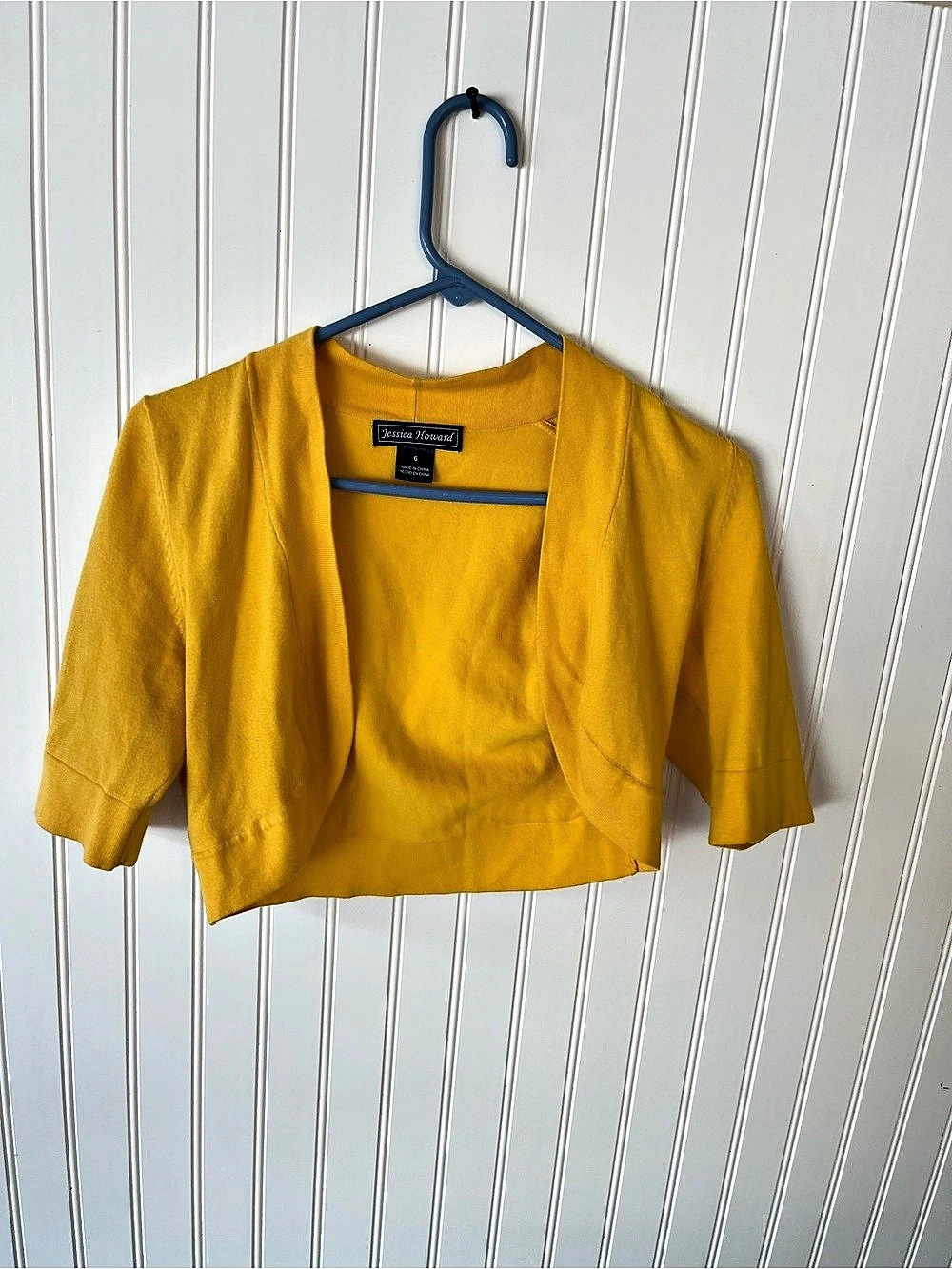 Jessica Howard Bolero Shrug Sweater Cropped Cardigan Yellow Medium